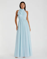 Blue High Neck Chiffon Gown