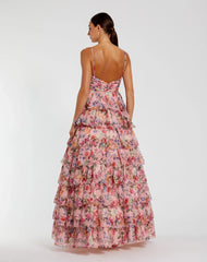 Pink Floral Cut Out Ruffle Tiered Gown
