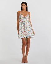 White Butterfly Print Ruffle Hem Mini Dress