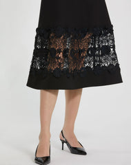 Black Crepe Boat Neck Midi Dress With Belt