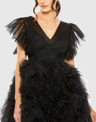 Black Flutter Ruffle Sleeve Tiered Dress