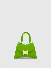 Green Angular Mini Leather Handbag With Gold Hardware