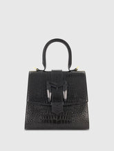 Buckled Medium Croco Leather Handbag with Detachable Strap