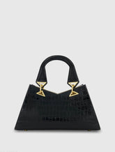 Black Crocodile Leather Handbag With Gold Hardware