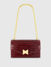 Red Crocodile Leather Shoulder Bag With Gold Hardware