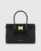 Crocodile Leather Tote Bag With Gold Hardware