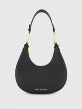 Black Grain Leather Hobo Bag With Gold Hardware