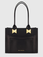 Black Large Leather Tote Bag With Gold Hardware