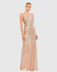 Gold Sequin Spaghetti Strap Gown