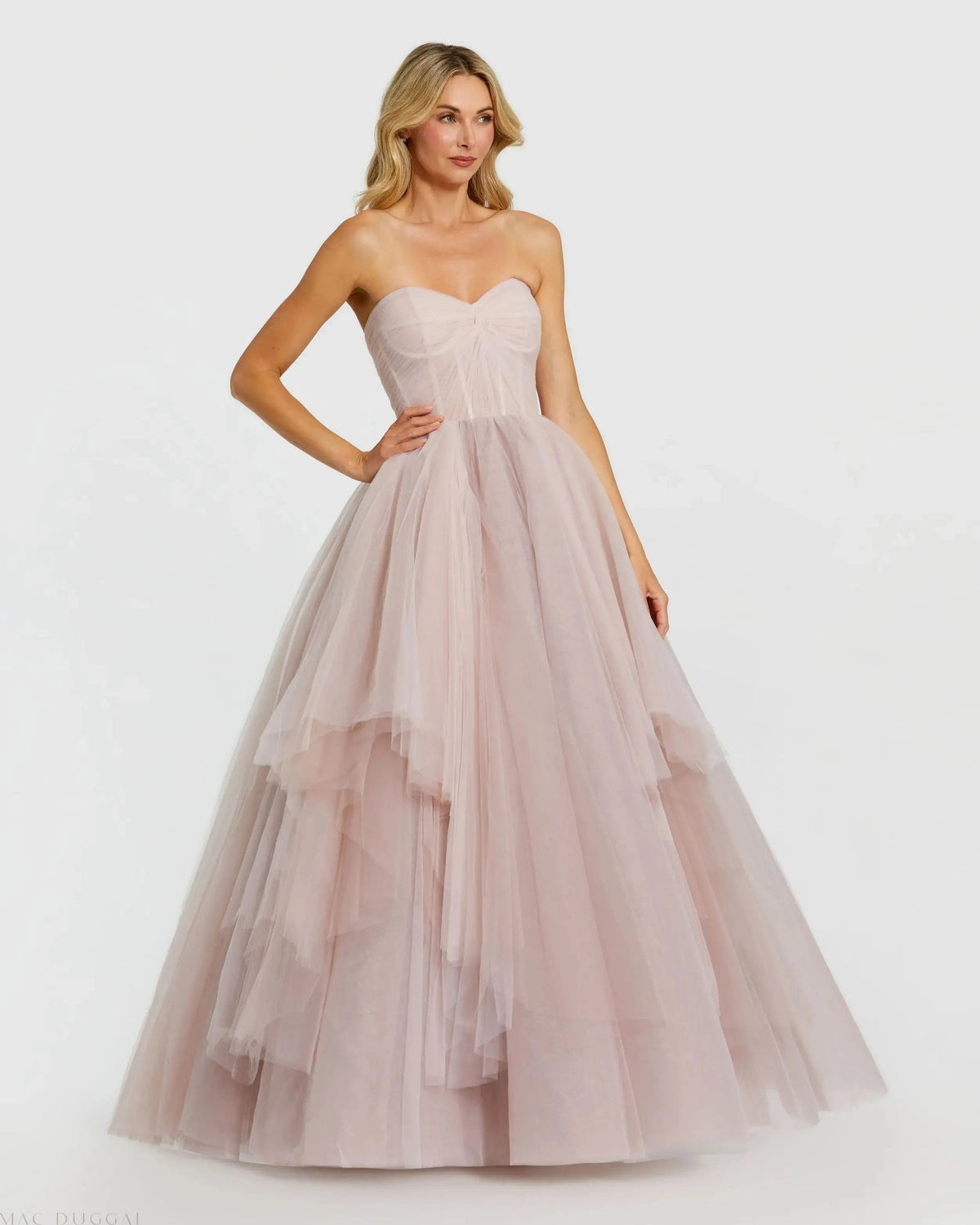 Pink Strapless Bustier Twist Top Ruffle Ballgown