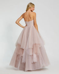 Pink Strapless Bustier Twist Top Ruffle Ballgown