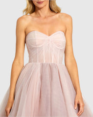 Pink Strapless Bustier Twist Top Ruffle Ballgown