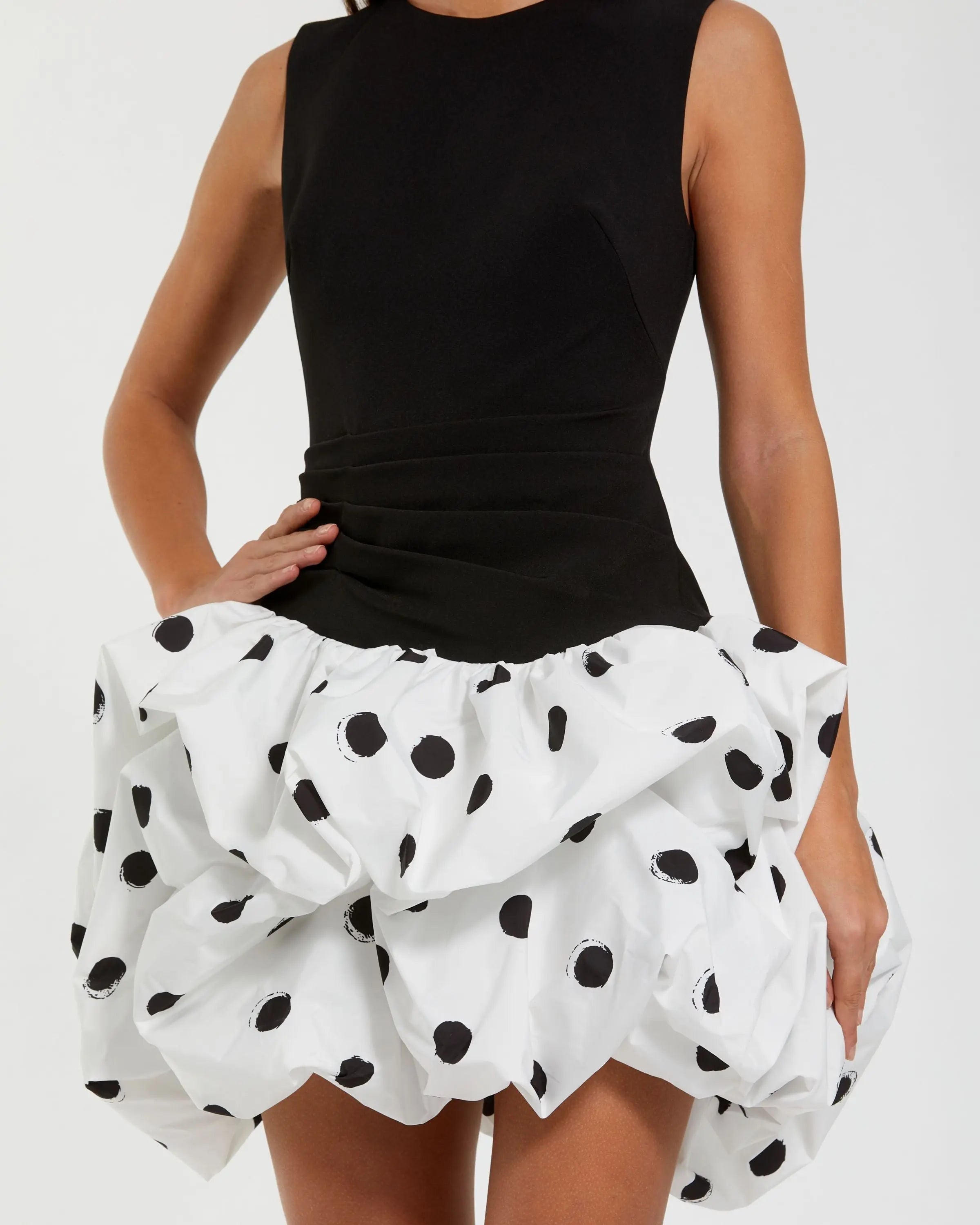 Black and White Polka Dot Bubble Skirt Mini Dress