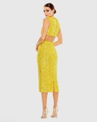 Yellow Sequin Front Twist Cut Out Sheath Dress - FINAL SALE