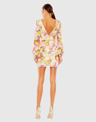 Multicolor Sequined Floral Long Sleeve Mini Dress