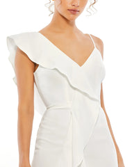 White Asymmetrical Ruffle Mini Cocktail Dress