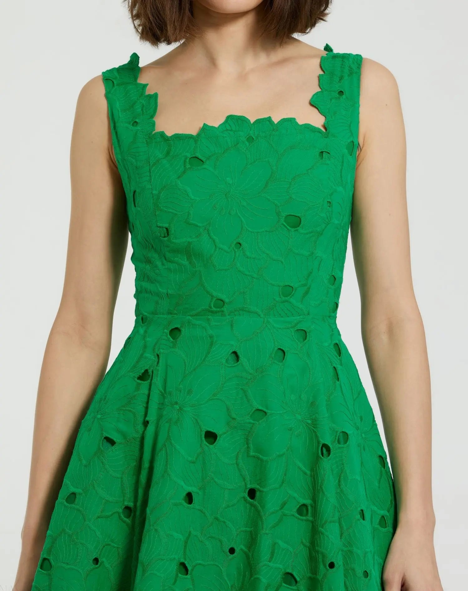 Green Embroidered Floral A Line Midi Dress