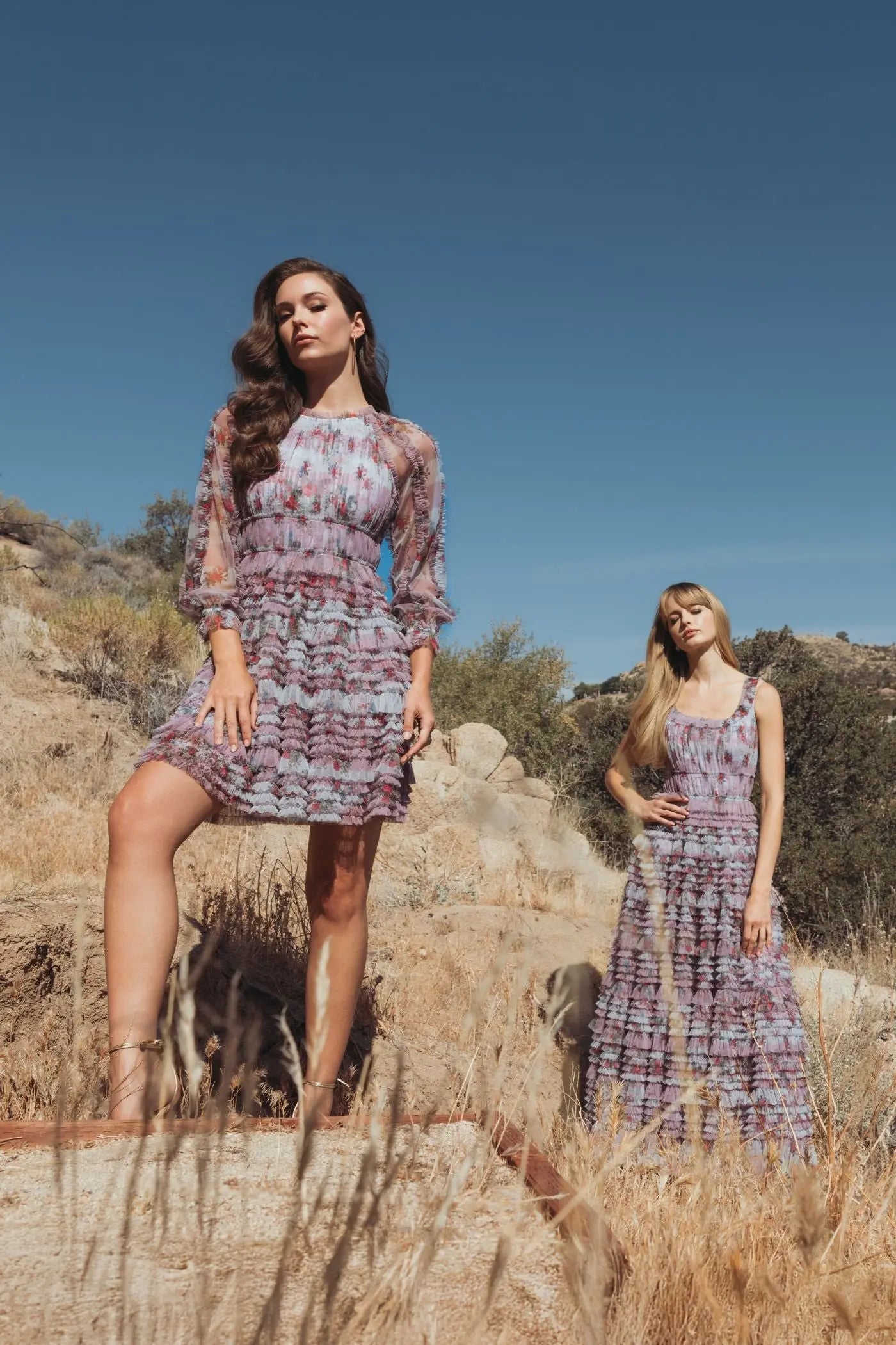 Purple Ruffle Long Sleeve Floral Mini Dress