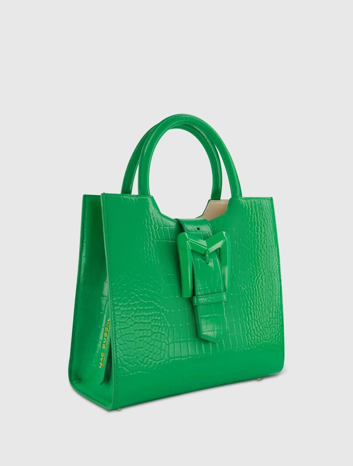Green Buckled Medium Croco Leather Tote Bag with Detachable Strap