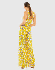 Yellow Crossed Halter Tie Waist Jumpsuit