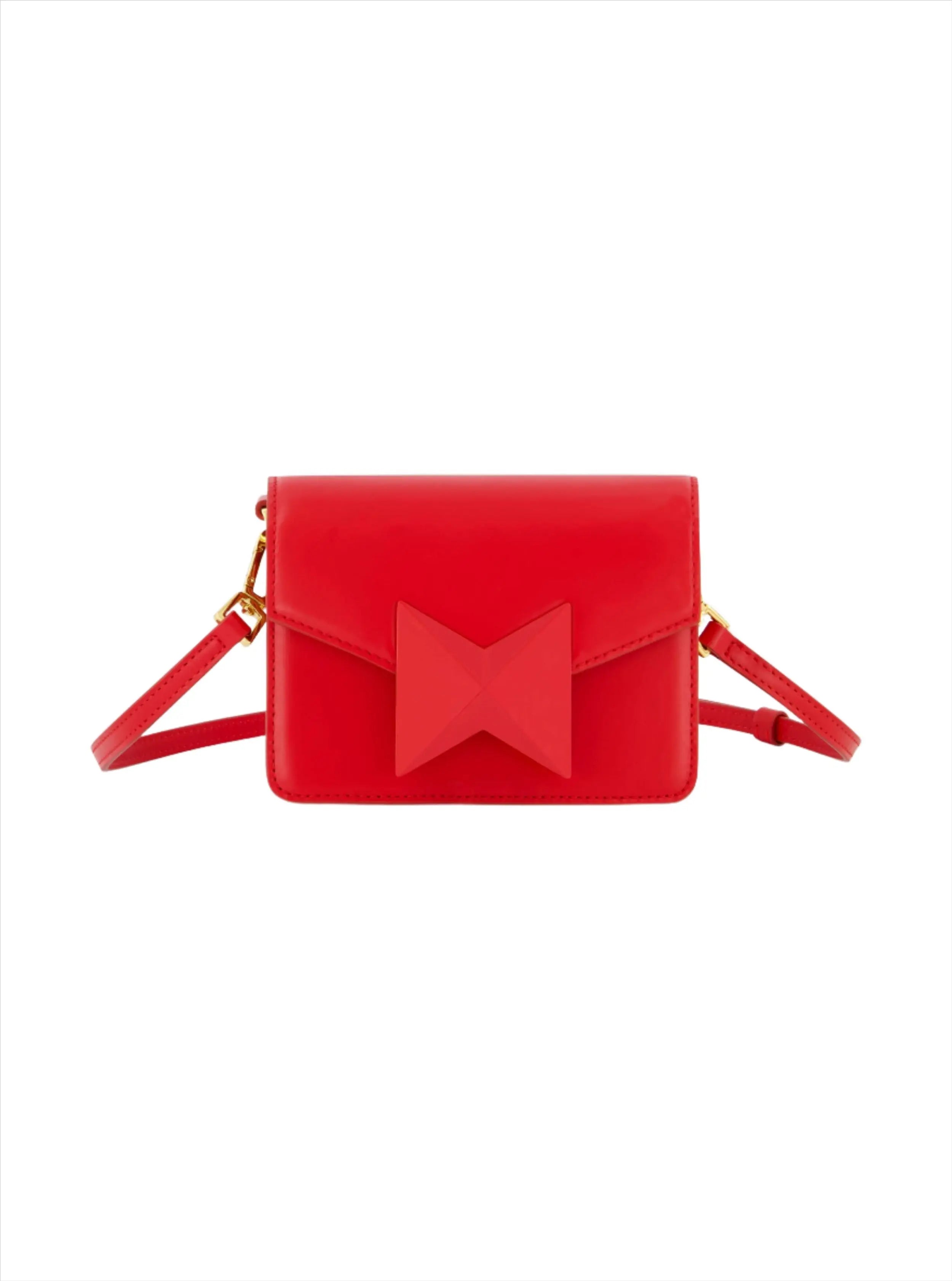 Red Mini Leather Tone On Tone Crossbody Bag
