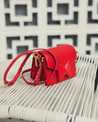 Red Mini Leather Tone On Tone Crossbody Bag
