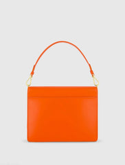 Orange Classic Leather Medium Shoulder Bag with Detachable Strap