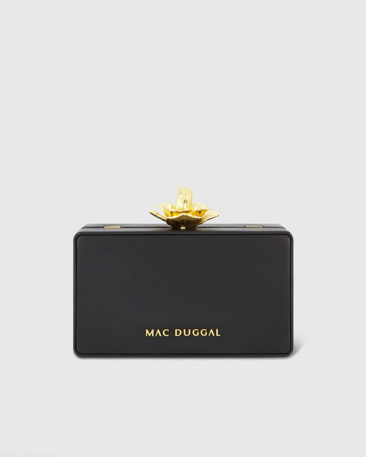 Black Mini Gold Rose Nappa Leather Box Clutch