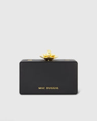 Black Mini Gold Rose Nappa Leather Box Clutch