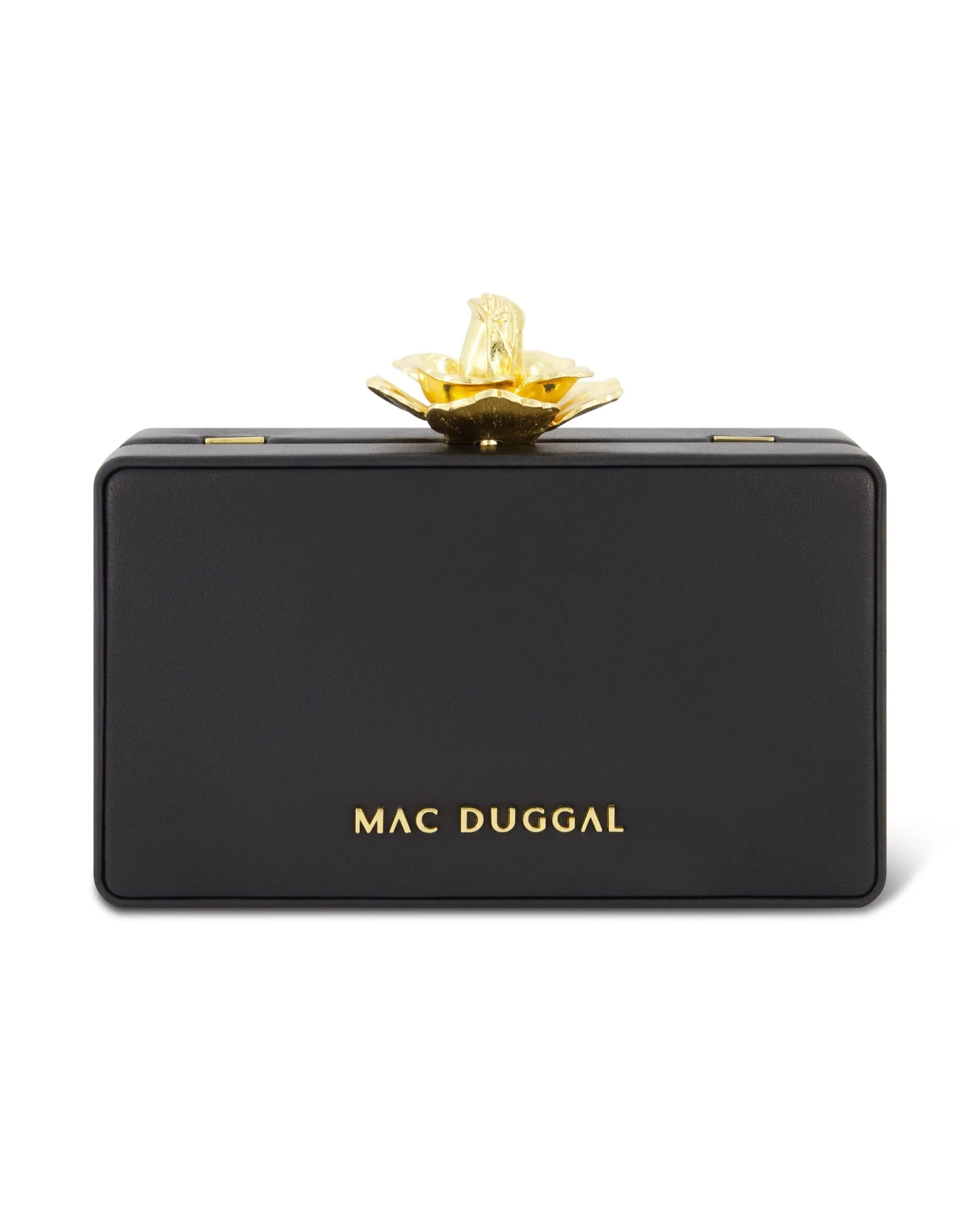 Black Mini Gold Rose Nappa Leather Box Clutch