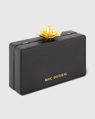 Black Mini Gold Rose Nappa Leather Box Clutch