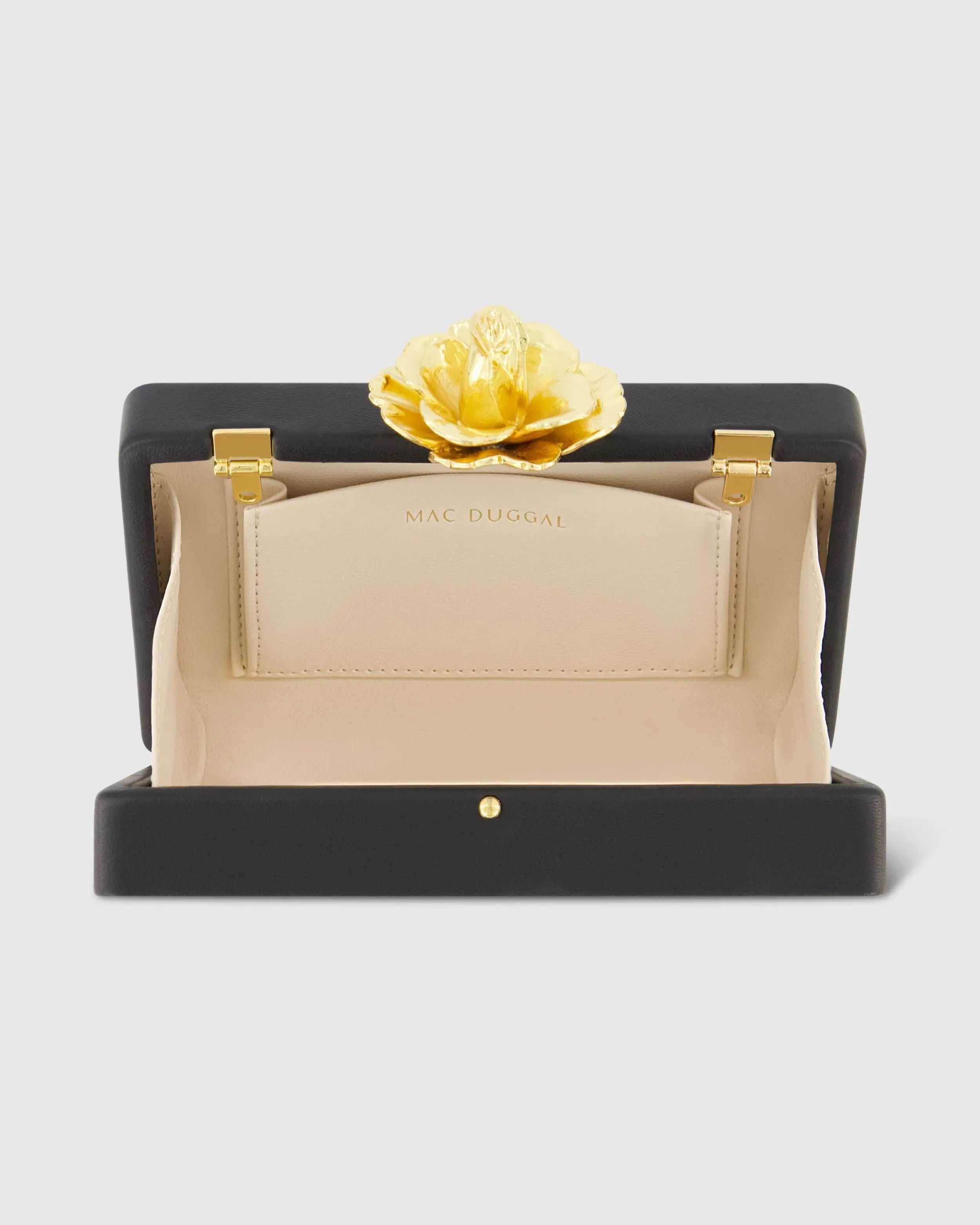 Black Mini Gold Rose Nappa Leather Box Clutch