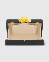 Black Mini Gold Rose Nappa Leather Box Clutch