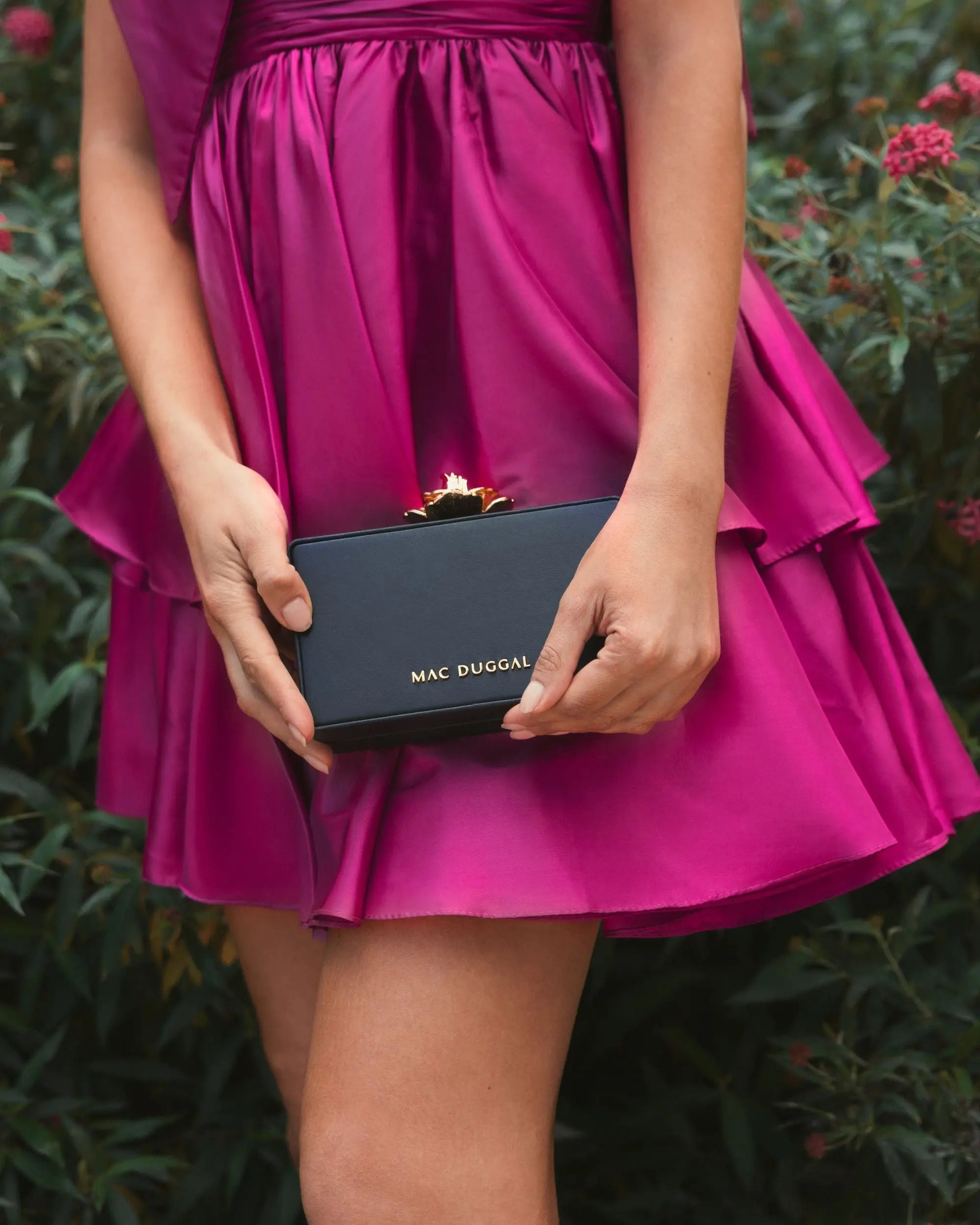 Black Mini Gold Rose Nappa Leather Box Clutch