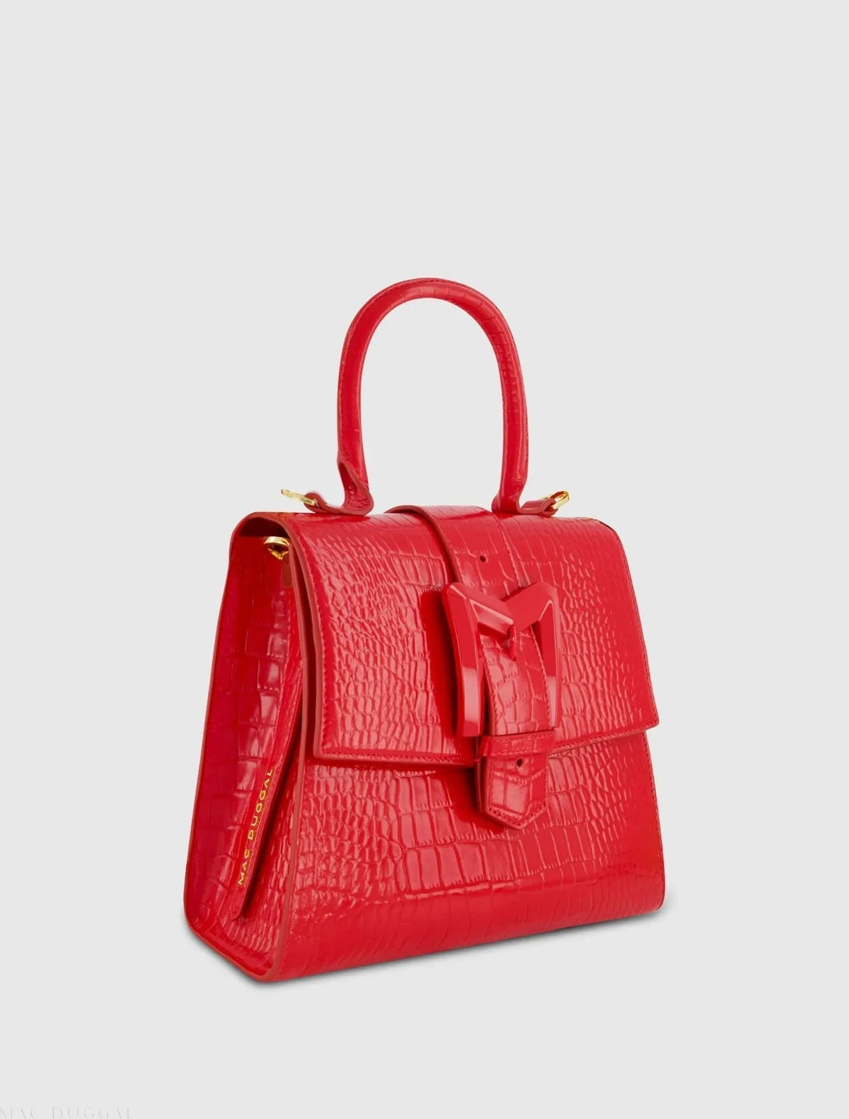 Red Buckled Medium Croco Leather Handbag with Detachable Strap
