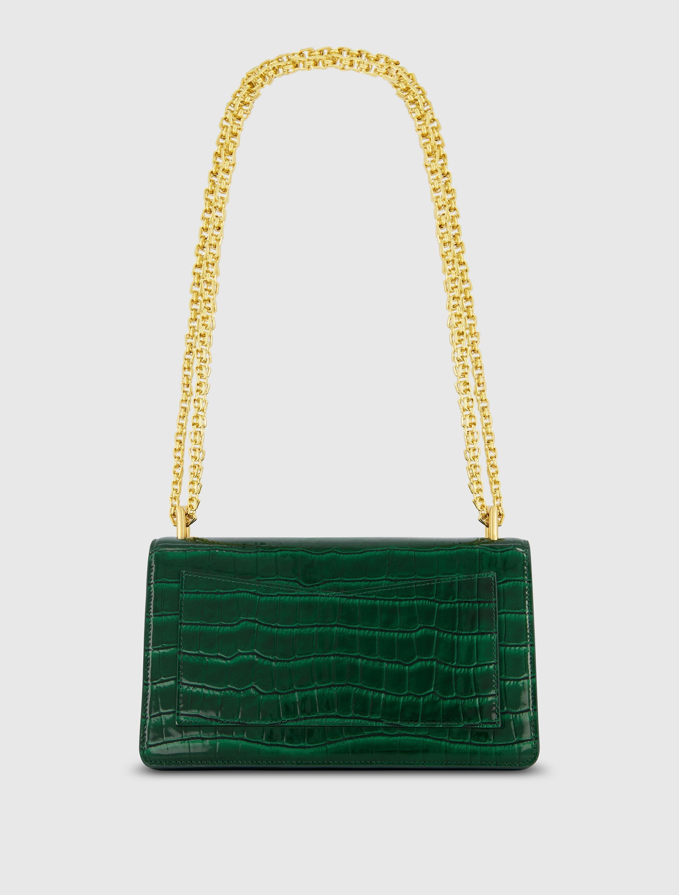 Green Crocodile Leather Shoulder Bag With Gold Hardware