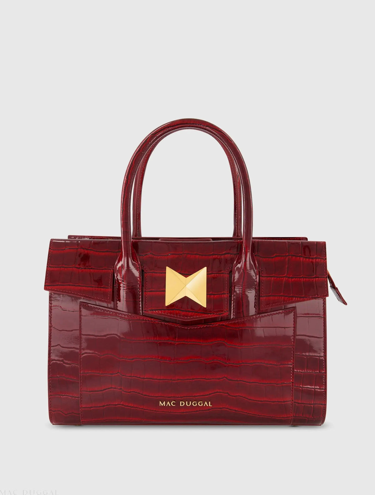 Red Crocodile Leather Tote Bag With Gold Hardware