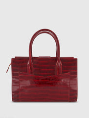 Red Crocodile Leather Tote Bag With Gold Hardware