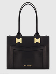 Black Large Leather Tote Bag With Gold Hardware