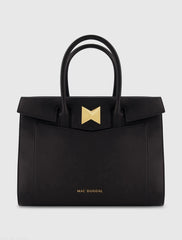 Black Large Leather Briefcase Bag With Gold Hardware