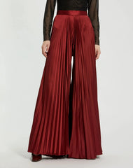 Red Pleated Charmeuse Wide Leg Pants
