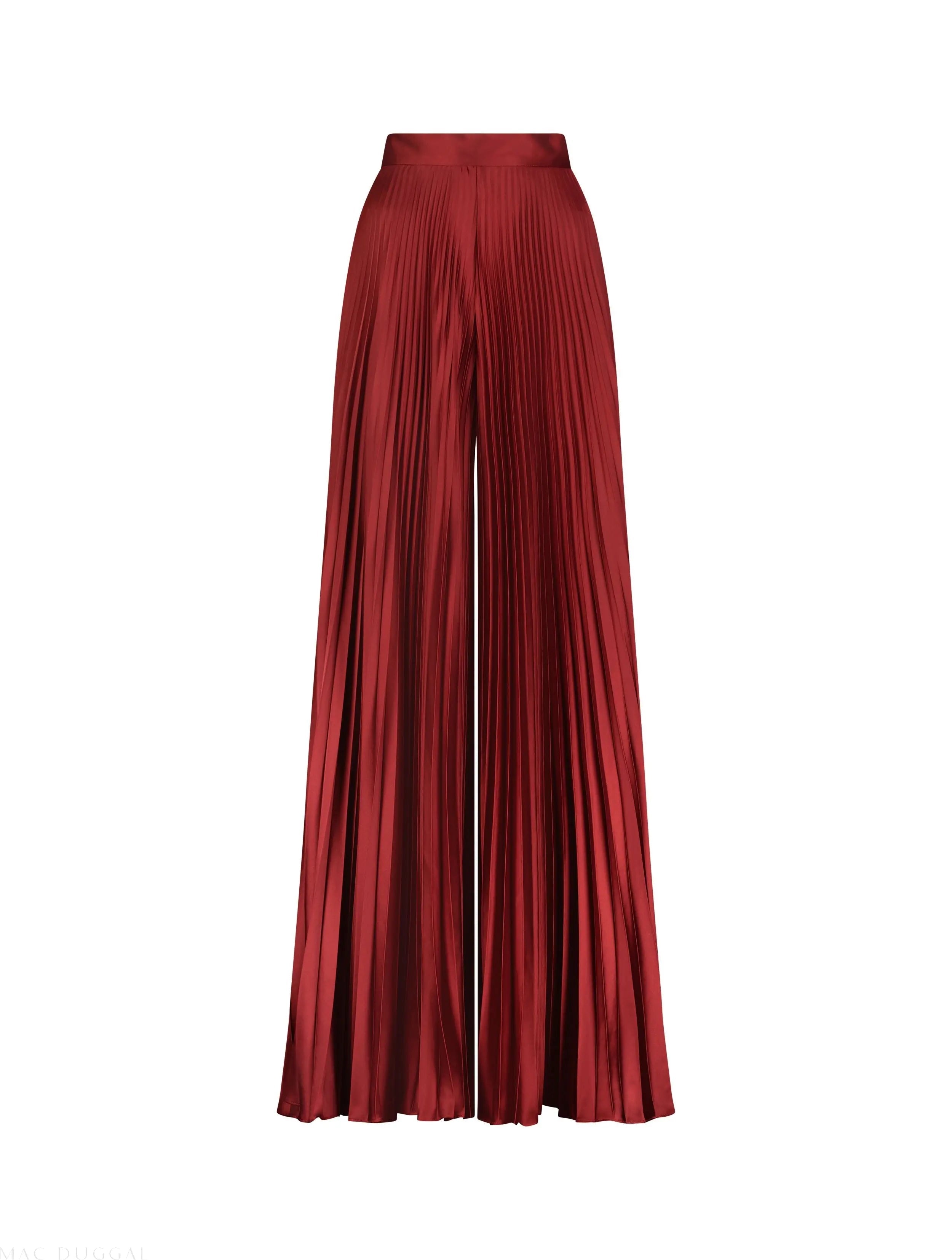 Red Pleated Charmeuse Wide Leg Pants